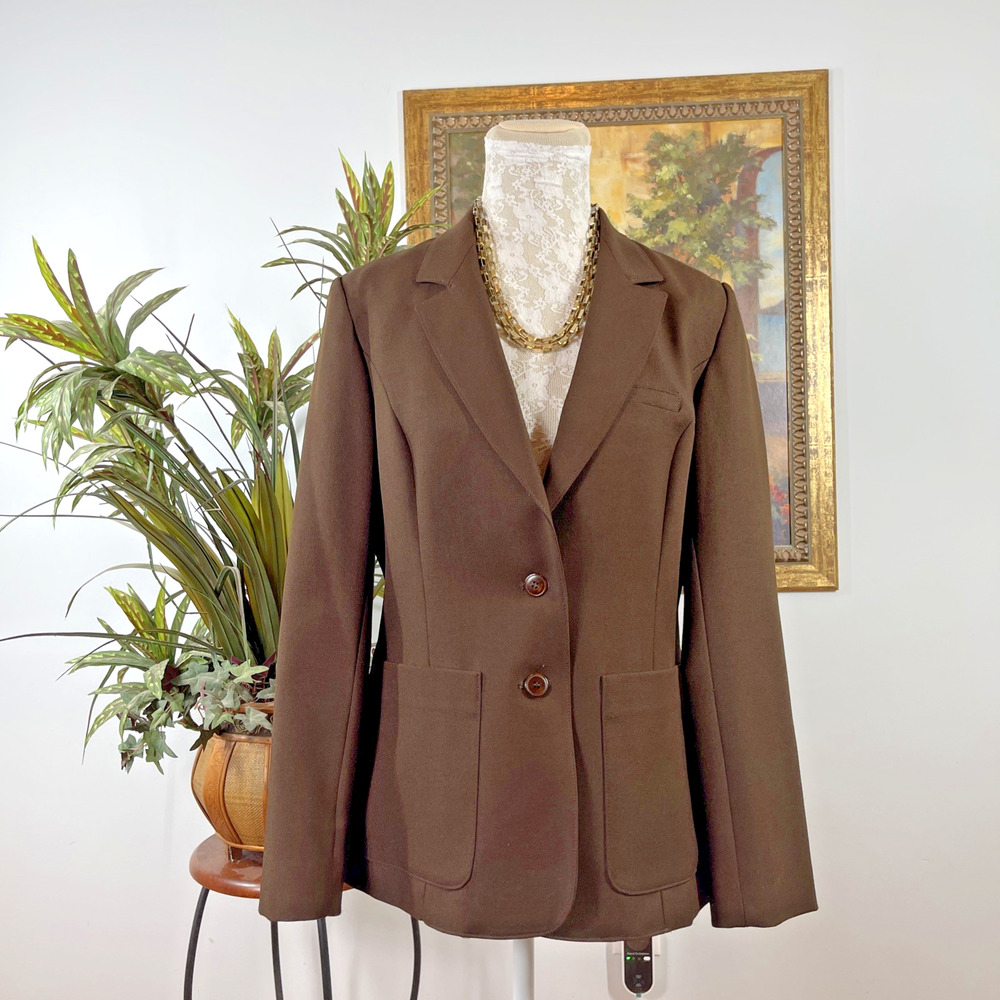 Motion Jacket By Jean Body Womens 14 Brown Blazer Career Two Button Longline